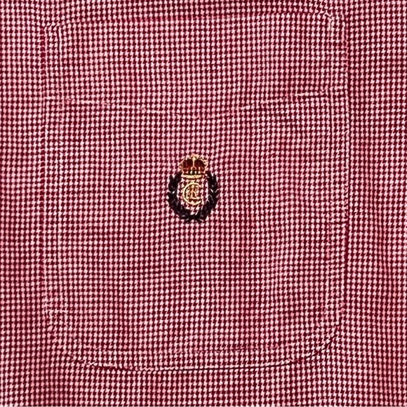 CHAPS Ralph Lauren Men's L RED‎ Checked Long Sleeve Button-Down Shirt CREST LOGO - Picture 3 of 12
